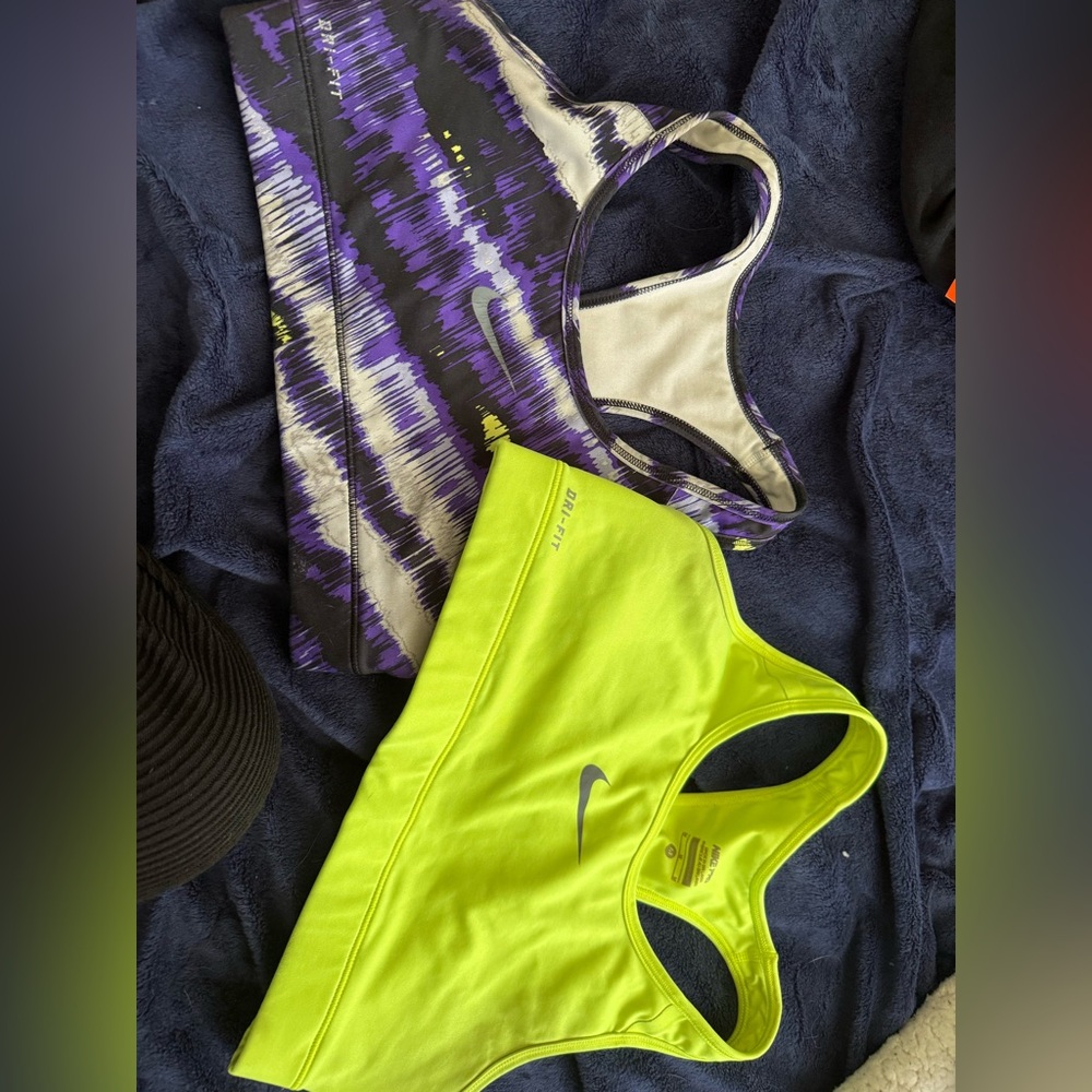 Nike Women's Sports Bra - Purple Pattern and Neon Yellow